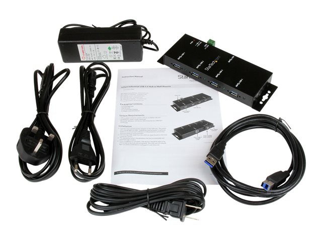StarTech.com 4-Port USB 3.0 Hub - Metal Industrial USB-A Hub - Wall or Desk Mountable USB Data Hub - TAA Compliant USB Expander Hub (ST4300USBM) - Hub - 4 x SuperSpeed USB 3.0 - desktop - DC power - for P/N: ITB20D3250, MSDREADU2OTG, SVA12M5NA, USB312SAT3CB, USB315CB2M, USBLTM1MBK, USBLTM1MWH