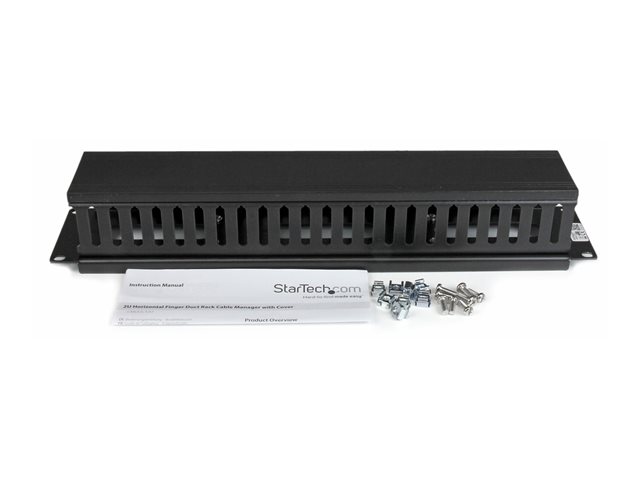 StarTech.com Horizontal 2U Server Rack Cable Management Finger Duct w/ Cover - 19\" Network Rack Wire Duct Raceway Panel - Slotted Wire Duct (CMDUCT2U) - Rack cable management panel - black - 2U - 19\" - for P/N: RACK-18U-20-WALL-OA, RACK-21U-20-WALL-O