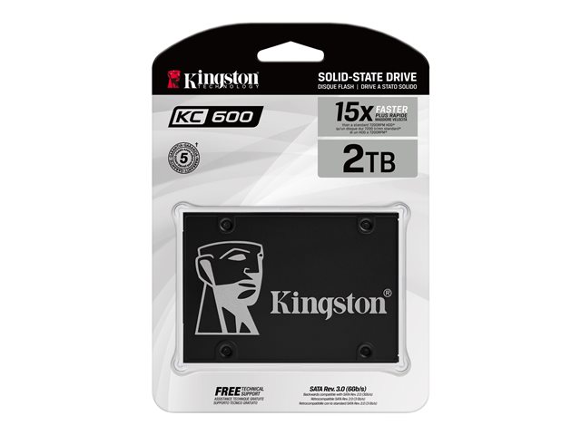 Kingston KC600 - SSD - encrypted - 2 TB - internal - 2.5\" - SATA 6Gb/s - 256-bit AES-XTS - TCG Opal Encryption, Self-Encrypting Drive (SED)
