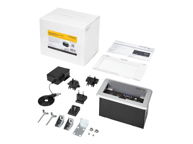 StarTech.com Conference Table Connectivity Pop up Box with AV and Data Ports - HDMI, VGA, DisplayPort to 4K HDMI Output (BOX4HDECP2) - Mounting plate - HDMI, HD-15, mini-phone stereo 3.5 mm, RJ-45, USB Type A, DisplayPort - silver