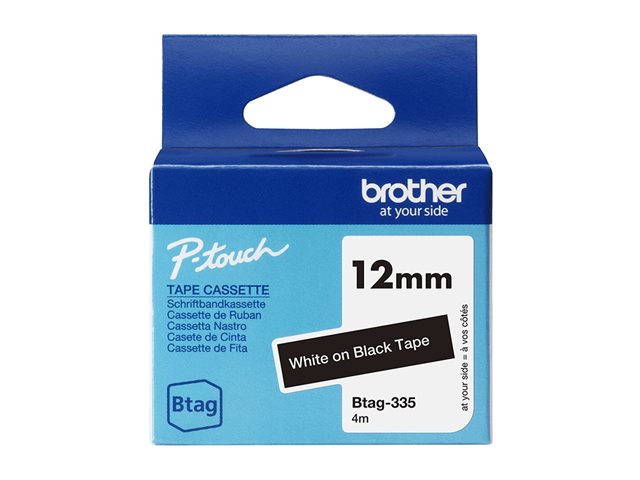 Brother BTAG-335 - White on black - Roll (1.2 cm x 4 m) 1 cassette(s) hanging box - label tape