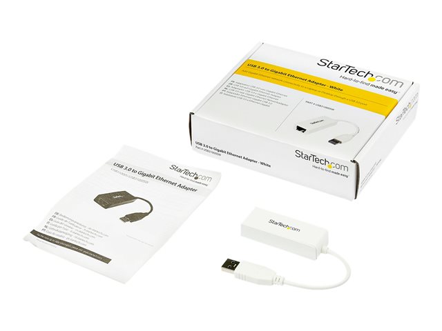 StarTech.com USB 3.0 to Gigabit Ethernet Network Adapter - 10/100/1000 NIC - USB to RJ45 LAN Adapter for PC Laptop or MacBook (USB31000SW) - Network adapter - USB 3.0 - Gigabit Ethernet - white