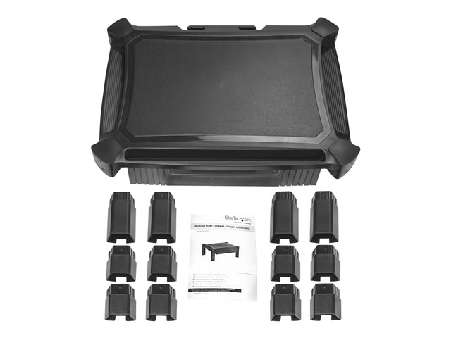 StarTech.com Adjustable Monitor Riser - Drawer - Monitors up to 32\"- Adjustable Height - Monitor Stand - Computer Monitor Riser (MONSTADJD) - Stand (stand surface, 8 small risers, 4 large risers) - for Monitor - plastic - black - screen size: 13\"-32\"