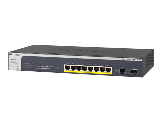 NETGEAR Smart GS510TPP - Switch - L3 Lite - smart - 8 x 10/100/1000 (PoE+) + 2 x SFP - desktop, rack-mountable - PoE+ (190 W)