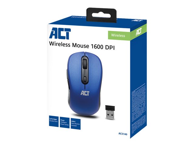 Muis - rechts- en linkshandig - optisch - 4 knoppen - draadloos - 2.4 GHz - USB draadloze ontvanger - blauw - hangdoos