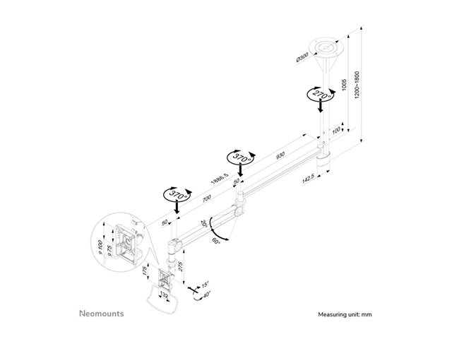 Neomounts FPMA-HAC100 - Bracket - full-motion - for LCD display - medical - white - screen size: 10\"-24\" - ceiling mountable