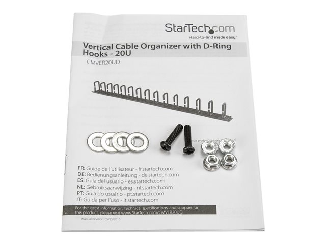 StarTech.com Vertical 0U Server Rack Cable Management w/ D-Ring Hooks - 20U Network Rack Cord Manager Panel - 3ft Wire Organizer (CMVER20UD) - D-ring cable management kit - 91.4 cm - black - 20U - for P/N: RK2537BKM, RK4242BK24, RK4242BK30