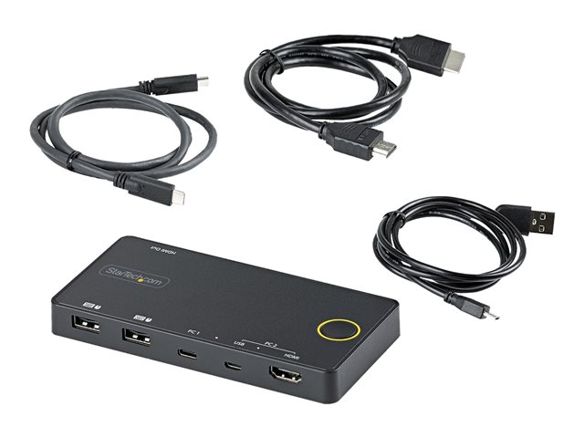 StarTech.com 2 Port Hybrid USB-A + HDMI & USB-C KVM Switch, Single 4K 60Hz HDMI 2.0 Monitor, Compact Desktop and/or Laptop HDMI KVM Switch, USB Bus Powered, Thunderbolt 3 Compatible - 2 Port HDMI KVM Switch (SV221HUC4K) - KVM / audio switch - 2 x KVM