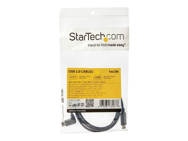 StarTech.com Right Angle USB-C Cable - 1m / 3 ft - Reversible - M/M - USB Type C Cable - USB-C Charge Cable - USB C to USB C Cable (USB2CC1MR) - USB cable - 24 pin USB-C (M) straight to 24 pin USB-C (M) right-angled - USB 2.0 - 1 m - black - for P/N: DKT30CHD