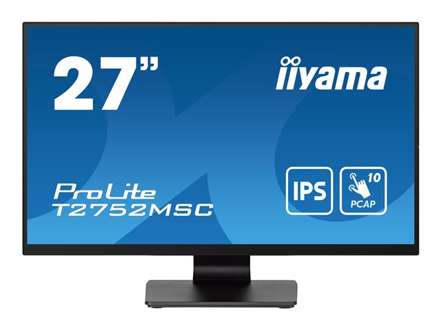iiyama ProLite T2752MSC-B1 - LED monitor - 27\" - touchscreen - 1920 x 1080 Full HD (1080p) @ 60 Hz - IPS - 400 cd/m² - 1000:1 - 5 ms - HDMI, DisplayPort - speakers - black, matte