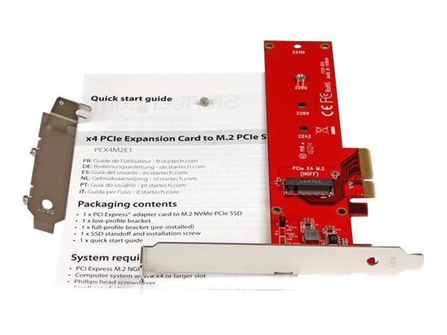 StarTech.com M2 PCIe SSD Adapter - x4 PCIe 3.0 NVMe / AHCI / NGFF / M-Key - Low Profile and Full Profile - SSD PCIe M.2 Adapter (PEX4M2E1) - Interface adapter - M.2 - Expansion Slot to M.2 - M.2 Card - PCIe x4 - red - for P/N: BNDTB10GI, BNDTB210GSFP, BNDTB310GNDP, BNDTB410GSFP, BNDTB4M2E1, BNDTBUSB3142