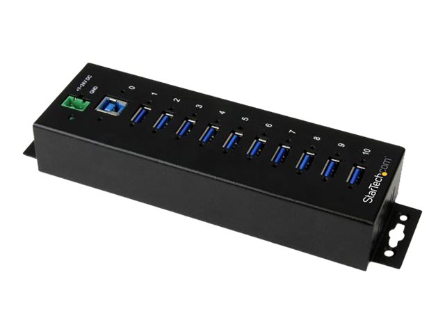 StarTech.com 10-Port USB 3.0 Hub - Metal Industrial USB-A Hub with ESD & Surge Protection - Din Rail, Wall or Desk Mountable - TAA Compliant USB Expander Hub (ST1030USBM) - Hub - 10 x SuperSpeed USB 3.0 - DIN rail mountable - DC power - for P/N: ITB20D3250, USB312SAT3CB, USB315CB2M, USBLT1MWS, USBLT2MBR, USBLTM1MBK, USBLTM1MWH