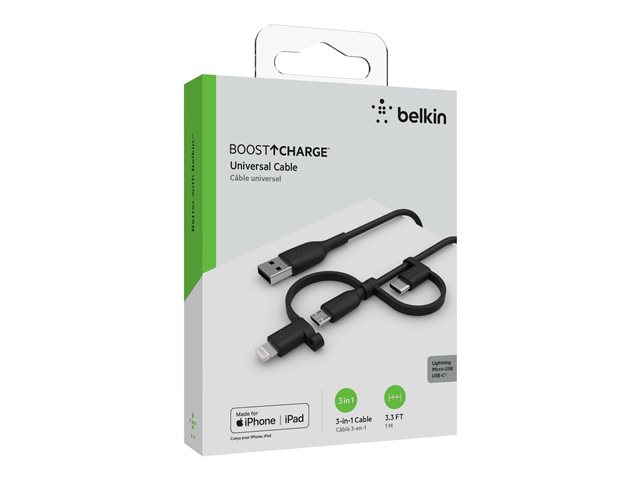 Belkin BoostCharge Universal - USB cable - USB male to Micro-USB Type B, Lightning, 24 pin USB-C male - 1 m