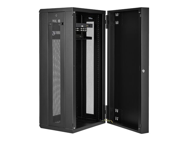 StarTech.com 26U 19\" Wall Mount Network Cabinet, 16\" Deep Hinged Locking IT Network Switch Depth Enclosure, Assembled Vented Computer Equipment Data Rack with Shelf & Flexible Side Panels - 26U Vented Cabinet (RK2620WALHM) - Rack enclosure cabinet -