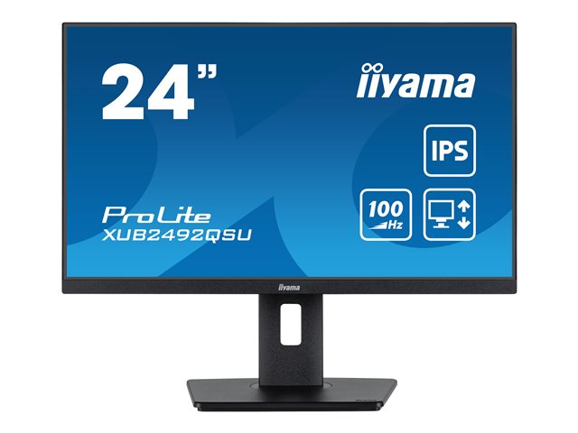 iiyama ProLite XUB2492QSU-B1 - LED monitor - 24\" (23.8\" viewable) - 2560 x 1440 WQHD @ 100 Hz - IPS - 300 cd/m² - 1000:1 - 0.5 ms - HDMI, DisplayPort - speakers - black, matte