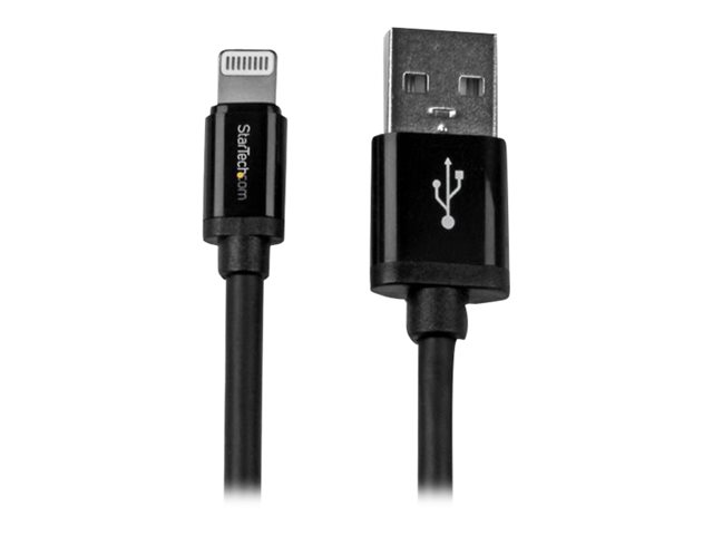 StarTech.com 2m (6ft) Long Black Apple® 8-pin Lightning Connector to USB Cable for iPhone / iPod / iPad - Charge and Sync Cable (USBLT2MB) - Lightning cable - Lightning male to USB male - 2 m - double shielded - black - for P/N: ST4200MINI2, ST4200MINIC