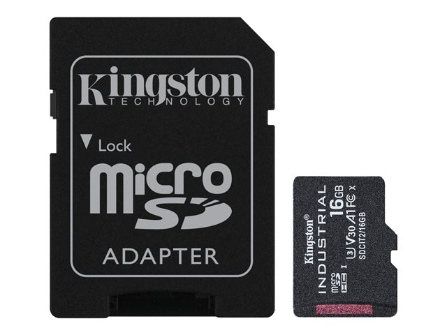Kingston Industrial - Flash memory card (microSDHC to SD adapter included) - 16 GB - A1 / Video Class V30 / UHS-I U3 / Class10 - microSDHC UHS-I