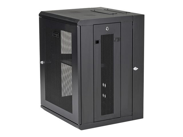 StarTech.com 15U 19\" Wall Mount Network Cabinet, 16\" Deep Hinged Locking IT Network Switch Depth Enclosure, Assembled Vented Computer Equipment Data Rack with Shelf & Flexible Side Panels - 15U Vented Cabinet - Rack cabinet - 4-post - wall mountable - black - 15U - 16\"