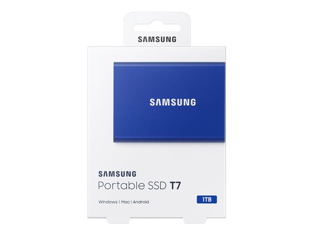Samsung T7 MU-PC1T0H - Solid state drive - encrypted - 1 TB - external (portable) - USB 3.2 Gen 2 (USB-C connector) - 256-bit AES - indigo blue