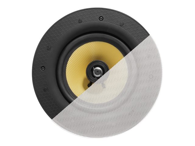 VISION Professional Pair 6.5\" Ceiling Speakers - LIFETIME WARRANTY - 60 Watt power handling - 2-way - magnetic grille - Kevlar woofer and 0.75\" Titanium tweeter, cutout diameter: 210 mm (8.3\"), depth: 87 mm (3.6\"), outer diameter: 227 mm (9\") - white