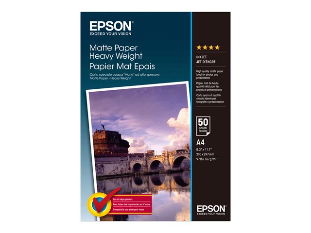 Epson - Matte - A4 (210 x 297 mm) - 167 g/m² - 50 sheet(s) paper - for EcoTank ET-2850, 2851, 2856, 4850, L6460, SureColor SC-P700, P900, WorkForce Pro WF-C5790