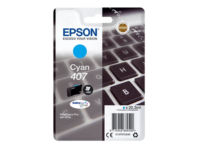 Epson 407 - 20.3 ml - L size - cyan - original - ink cartridge - for WorkForce Pro WF-4745, WF-4745DTWF