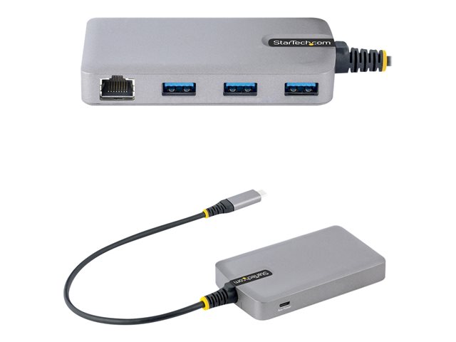 StarTech.com 3-Port USB-C Hub with Ethernet, 3x USB-A Ports, Gigabit Ethernet, USB 3.0 5Gbps, Bus-Powered, USB Type-C Hub w/GbE and 1ft/30cm Long Cable, Portable Laptop USB C Hub Adapter - USB Expansion Hub, RJ45 (5G3AGBB-USB-C-HUB) - Hub - 3 x USB 3