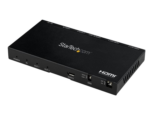 StarTech.com 2-Port HDMI Splitter (1x2), 4K 60Hz UHD HDMI 2.0 Audio Video Splitter w/ Scaler & Audio Extractor (3.5mm/SPDIF), Dual HDMI Splitter (1-In 2-Out), EDID Copy, TV/Projector - Supports HDCP 2.2 (ST122HD20S) - Video/audio splitter - 2 x HDMI - desktop