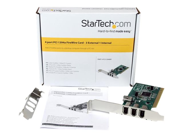 StarTech.com 4 port PCI 1394a FireWire Adapter Card - 3 External 1 Internal FireWire PCI Card for Laptops (PCI1394MP) - FireWire adapter - PCI - Firewire - 3 ports
