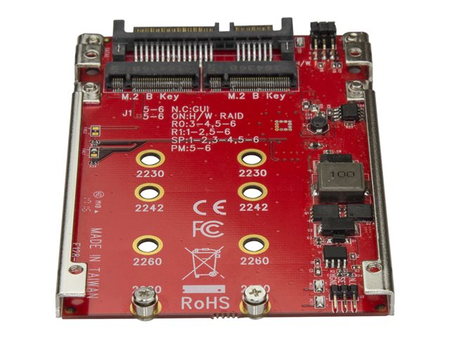 StarTech.com M.2 to SATA Adapter - Dual Slot - for 2.5in Drive Bay - RAID - M.2 SSD - M.2 Adapter - M.2 SSD Adapter (S322M225R) - Storage controller (RAID) - M.2 - M.2 Card - RAID RAID 0, 1, JBOD, BIG - SATA 6Gb/s - red