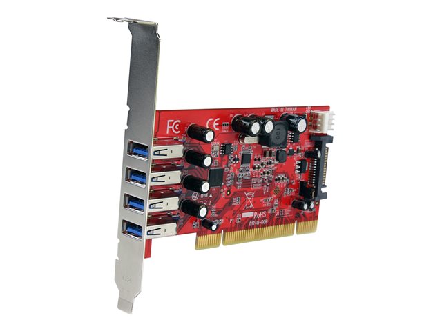 StarTech.com 4 Port PCI SuperSpeed USB 3.0 Adapter Card with SATA/SP4 Power - Quad Port PCI USB 3 Controller Card (PCIUSB3S4) - USB adapter - PCI-X low profile - USB 3.0 x 4 - red - for P/N: HBS304A24A, S3510BMU33, S3510SMU33, UNI251BMU33, USB221SS