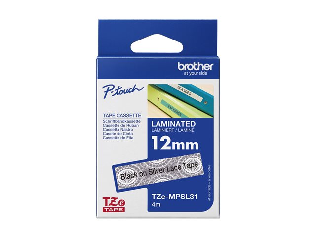 Brother TZe-MPSL31 - Black on silver lace - Roll (1.2 cm x 4 m) 1 cassette(s) laminated tape - for Brother PT-H110, P-Touch PT-E310, P-Touch Cube PT-P300, P-Touch Cube Pro PT-P910