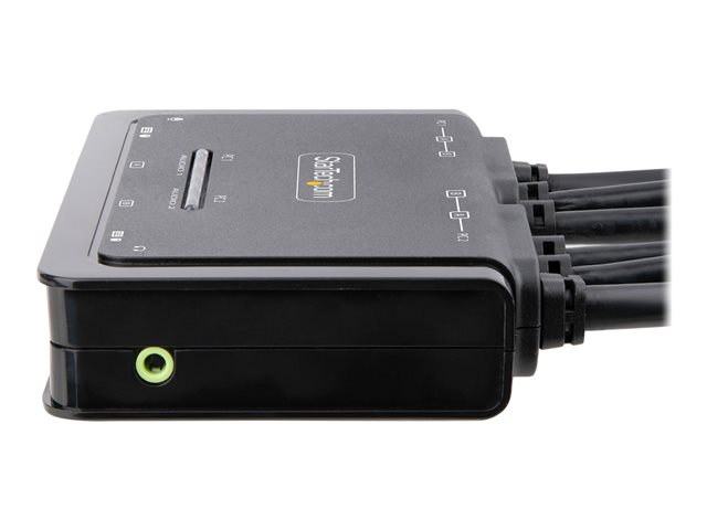 StarTech.com 2-Port Dual-Monitor HDMI Cable KVM Switch, 4K 60Hz, Compact KVM with 5ft/1.5m USB-A/HDMI/Audio Integrated Cables, Bus Powered - Remote Push Button/Hotkey Switching (C2-DH46-UA2-CBL-KVM) - KVM / audio / USB switch - compact - 2 x KVM / audio / USB - 1 local user - desktop
