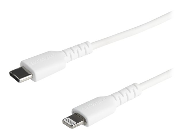 StarTech.com 6 ft(2m) Durable White USB-C to Lightning Cable, Heavy Duty Rugged Aramid Fiber USB Type A to Lightning Charger/Sync Power Cord, Apple MFi Certified iPad/iPhone 12 Pro Max - iPhone 7/8/11/11 Pro - Lightning cable - Lightning male to 24 pin USB-C male - 2 m - white