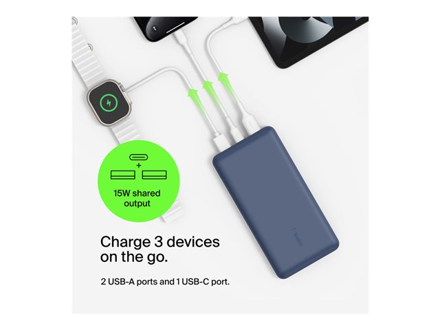 20K Power Bank USB-A / C 15w Blue