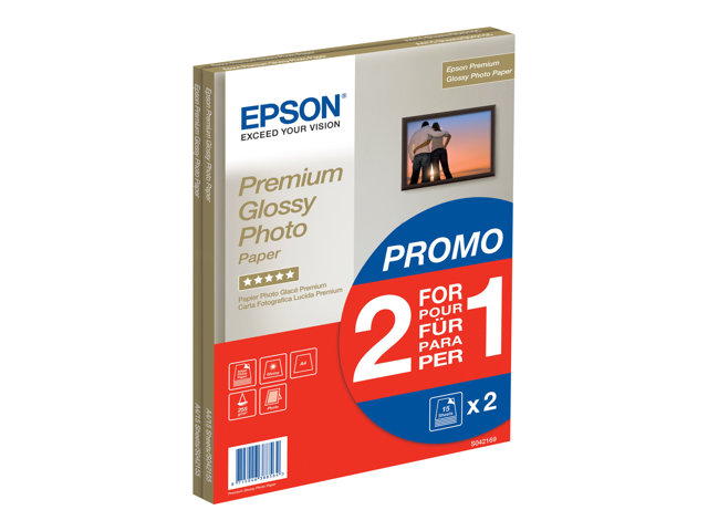 Epson Premium Glossy Photo Paper BOGOF - Glossy - A4 (210 x 297 mm) - 255 g/m² - 15 sheet(s) photo paper (pack of 2) - for EcoTank ET-2650, 2750, 2751, 2756, 2850, 2851, 2856, 4750, 4850