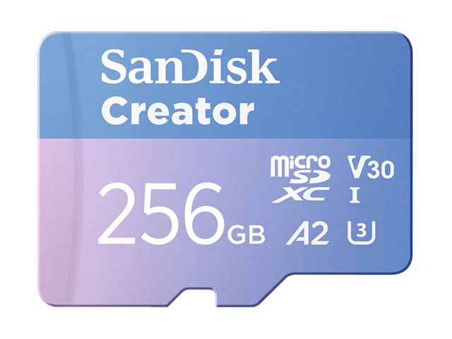 SanDisk Creator - Flash memory card (microSDXC to SD adapter included) - 256 GB - A2 / Video Class V30 / UHS-I U3 - microSDXC UHS-I
