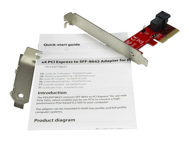 StarTech.com 4-Lane PCI Express to SFF-8643 Adapter for PCIe NVMe U.2 SSD - U.2 2.5\" NVMe SSD Adapter (PEX4SFF8643) - Interface adapter - 2.5\" - Expansion Slot to U.2 - SAS 12Gb/s - PCIe x4 - red