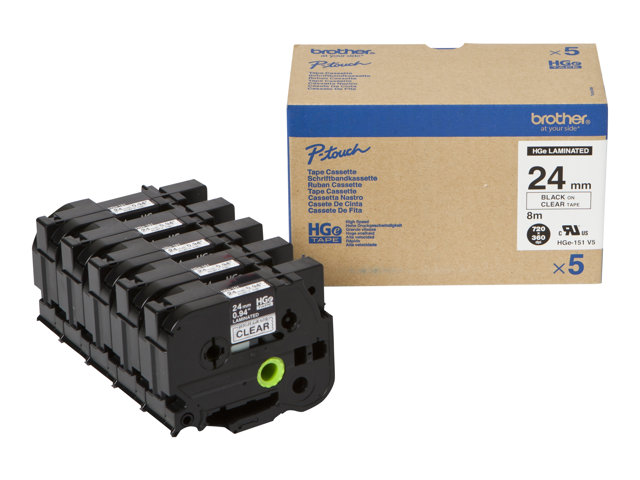 Brother HGE-151V5 - Black on clear - Roll (2.4 cm x 8 m) 5 cassette(s) laminated tape - for P-Touch PT-9500pc, PT-9700PC, PT-9800PCN