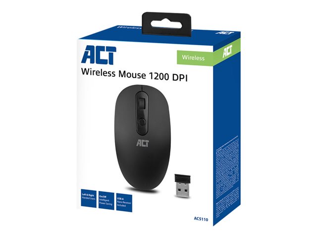 Muis - rechts- en linkshandig - 3 knoppen - draadloos - 2.4 GHz - USB draadloze ontvanger - zwart