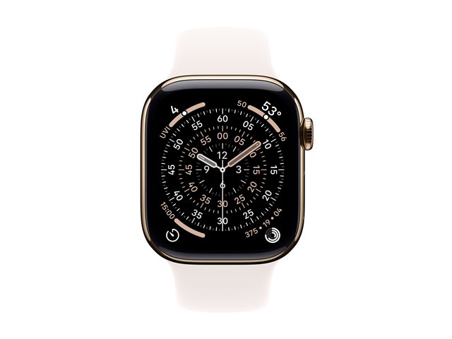 Apple Watch Series 11 GPS + Cellular 42mm Gold Titanium Case with Light Blush Sport Band - M/L