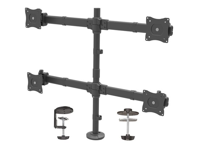 StarTech.com Desk Mount Quad Monitor Arm, Ergonomic VESA 4 Monitor Mount 2x2 up to 27\", Articulating & Height Adjustable Pole Mount, Tilt/Swivel/Rotate LCD/LED Screen, Clamp/Grommet - Heavy-duty VESA Mount (ARMQUAD) - Mounting kit - adjustable arm - for 4 monitors - heavy duty steel - screen size: 13\"-27\" - desk-mountable