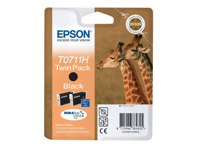 Epson T0711 Twin Pack - 2-pack - high capacity - black - original - blister with RF/acoustic alarm - ink cartridge - for Stylus SX210, SX215, SX410, SX415, SX510, SX515, SX610, Stylus Office B1100, BX310, BX610