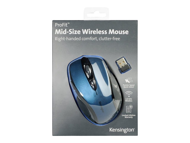 Kensington Pro Fit Mid-Size - Mouse - right-handed - optical - wireless - 2.4 GHz - USB wireless receiver - sapphire blue