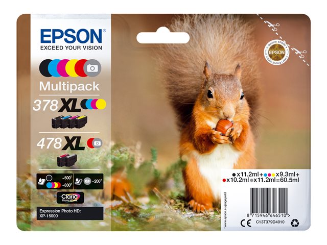 Epson 478XL Multipack - 6-pack - 60.5 ml - high capacity - grey, black, yellow, cyan, magenta, red - original - ink cartridge - for Expression Home HD XP-15000