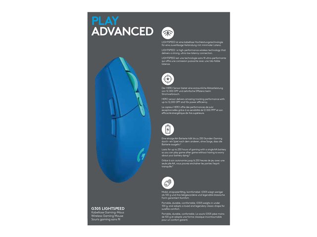 G305 LIGHTSPEED Wireless Gaming Mouse -BLUE - EWR2