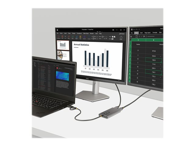 StarTech.com USB-C to Dual-HDMI Adapter, USB-C or A to 2x HDMI, 4K 60Hz, 100W PD Pass-Through, 1ft (30cm) Built-in Cable, External Video Graphics Adapter - USB to HDMI Multi-Monitor Converter for Laptop (109B-USBC-HDMI) - Adapter - TAA Compliant - US