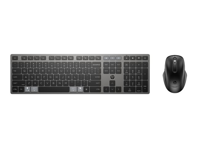 HP 720 - Keyboard and mouse set - multi-device, rechargeable, powered by SuperCapacitor, programmable keys - full size - wireless - 2.4 GHz, Bluetooth - QWERTY - International English - nightfall black