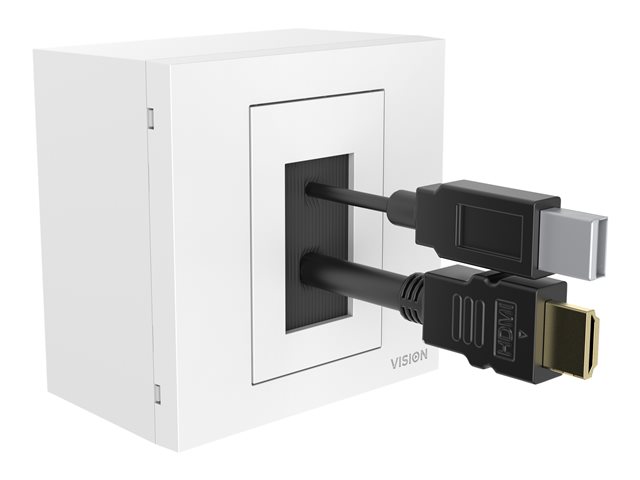 VISION Techconnect Modular AV Faceplate - LIFETIME WARRANTY - brush module - simple double-width module with hole for pulling cables out - brushes cover 42 x 22 mm / 1.7 x 0.9\" aperture - fixes into Techconnect surrounds - plastic - white