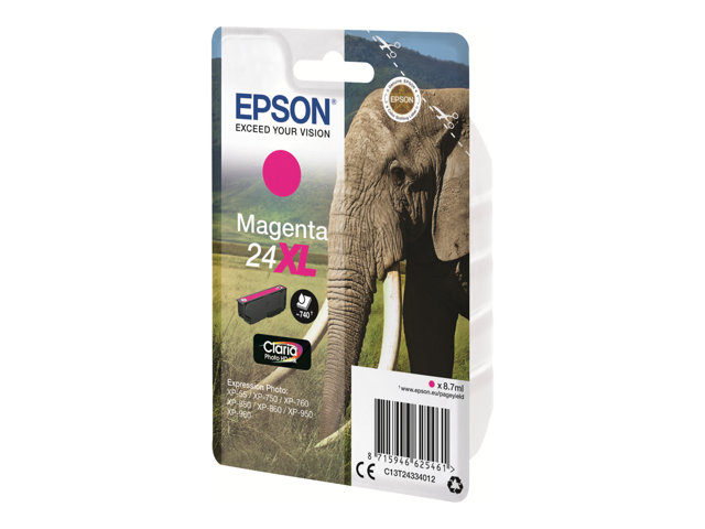 Epson 24XL - 8.7 ml - XL - magenta - original - ink cartridge - for Expression Photo XP-55, 750, 760, 850, 860, 950, 960, 970, Expression Premium XP-750, 850